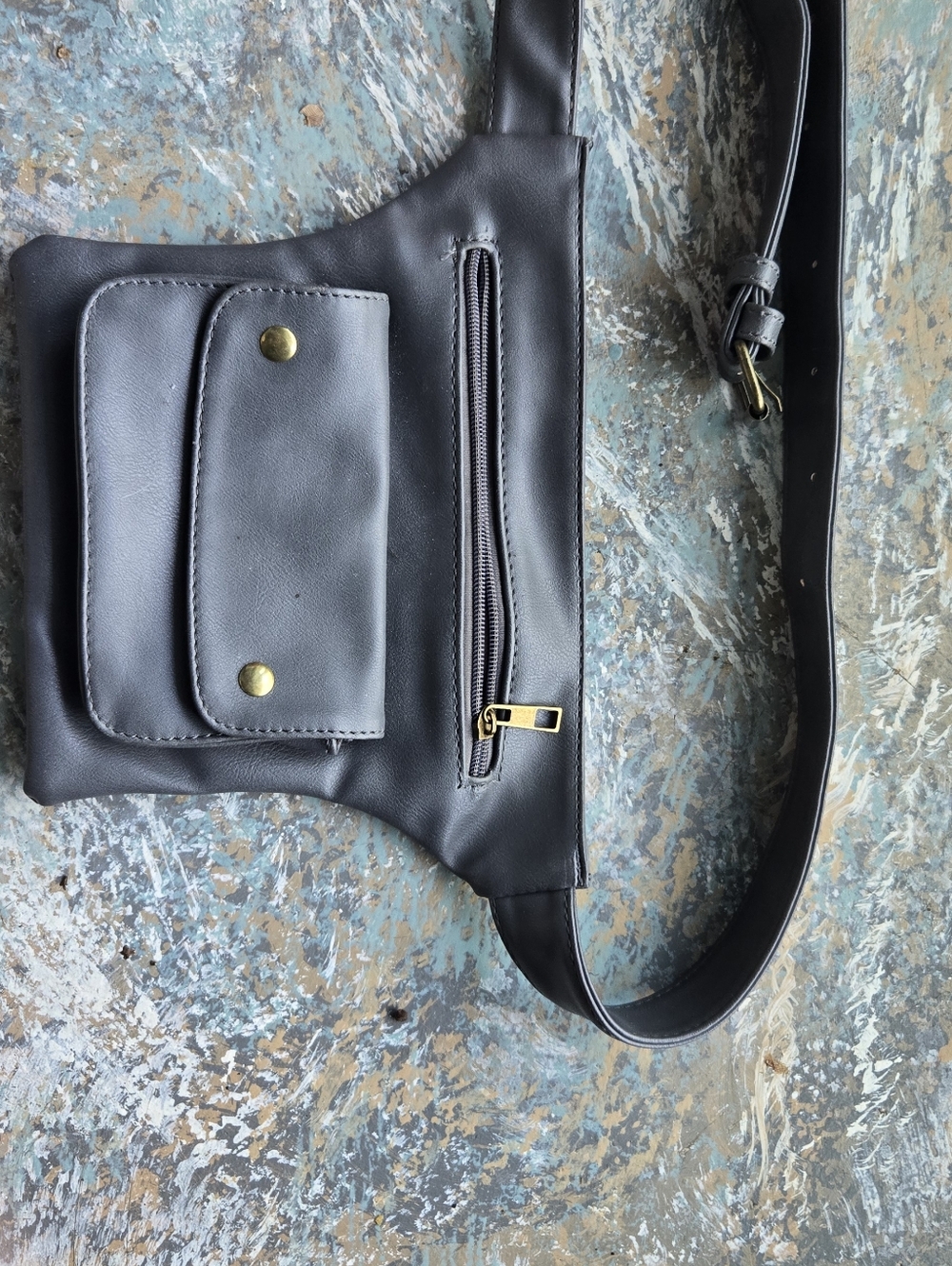 Badiya Black Leather Waist Bag with Front Snap Pocket
